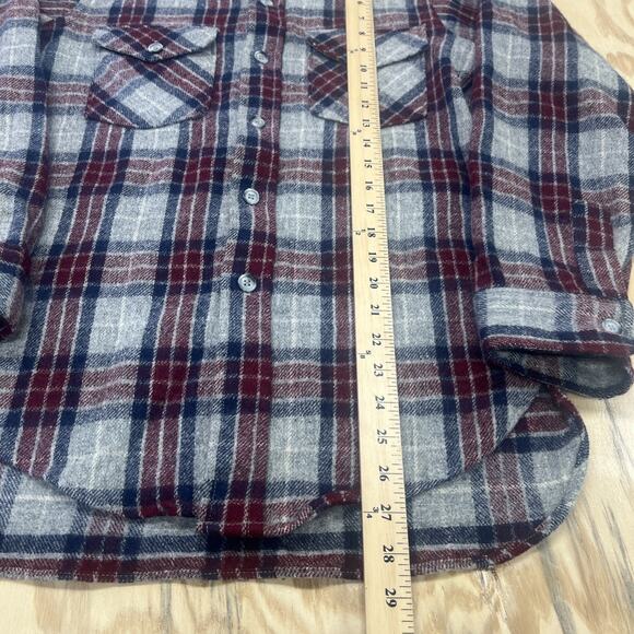 Vintage Woolrich Wool Burgundy Plaid Flannel Shirt Men’s Small Utility USA Made - Picture 12 of 13
